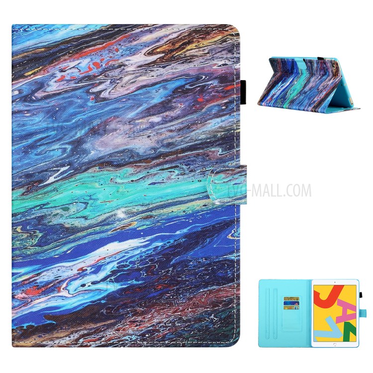 Pattern Printing Stitching Leather Card Holder Auto Wake and Sleep Stand Tablet Case for iPad Air (2013)/Air 2/9.7-inch (2018) - Colorful Marble-1