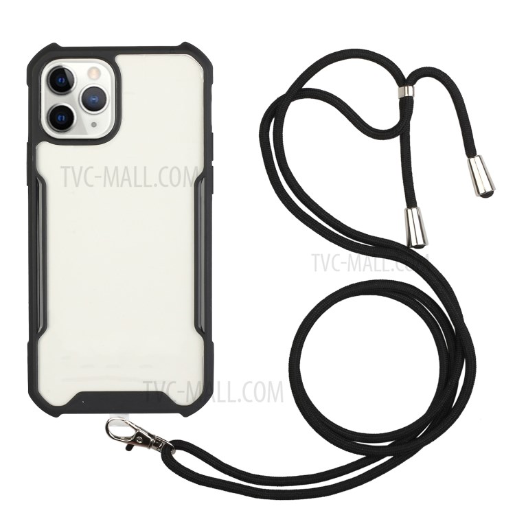 Acrylic+TPU Shockproof Phone Case with Strap for iPhone 12 Pro Max - Black-1