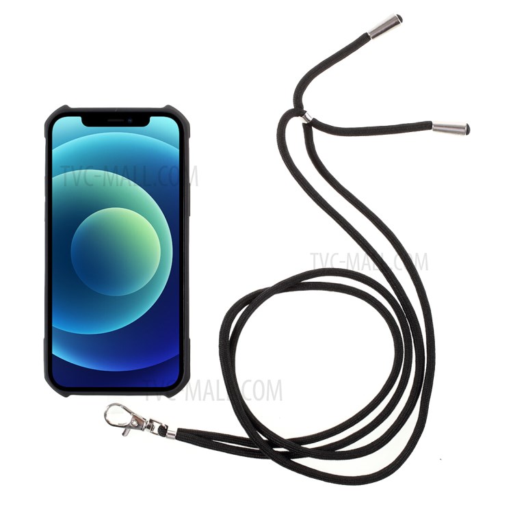 Acrylic+TPU Shockproof Phone Case with Strap for iPhone 12 Pro / iPhone 12 - Black-2