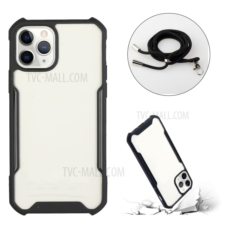 Acrylic+TPU Shockproof Phone Case with Strap for iPhone 11 Pro Max 6.5-inch - Black-2
