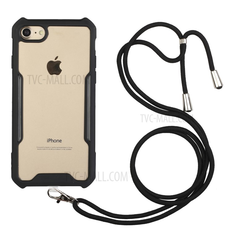 Acrylic+TPU Shockproof Phone Case with Strap for iPhone 7/8/SE (2nd Generation) - Black-1
