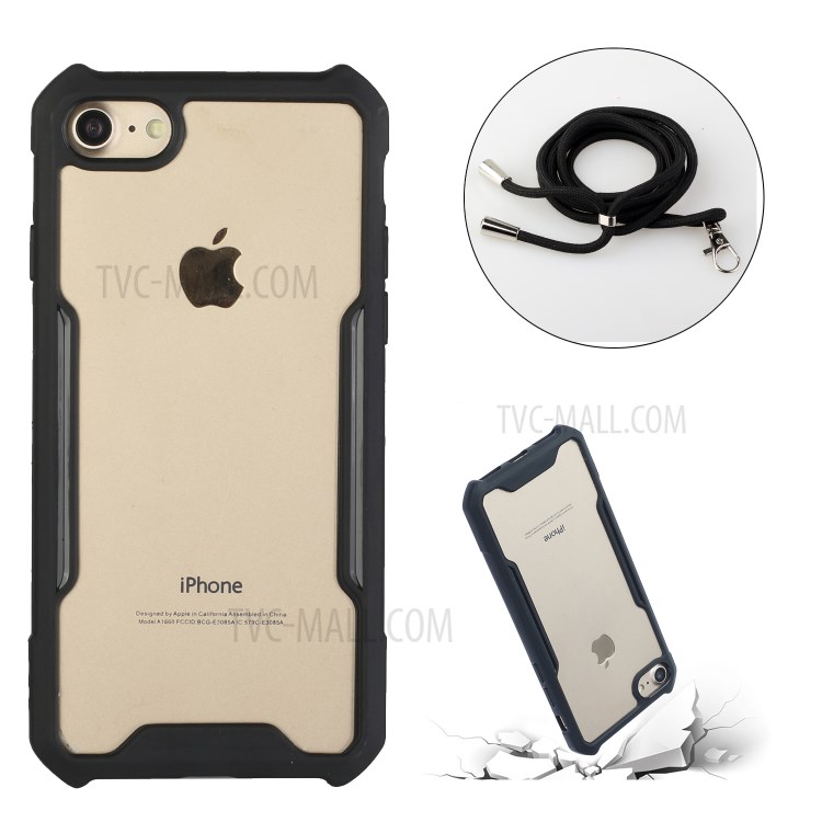 Acrylic+TPU Shockproof Phone Case with Strap for iPhone 7/8/SE (2nd Generation) - Black-2