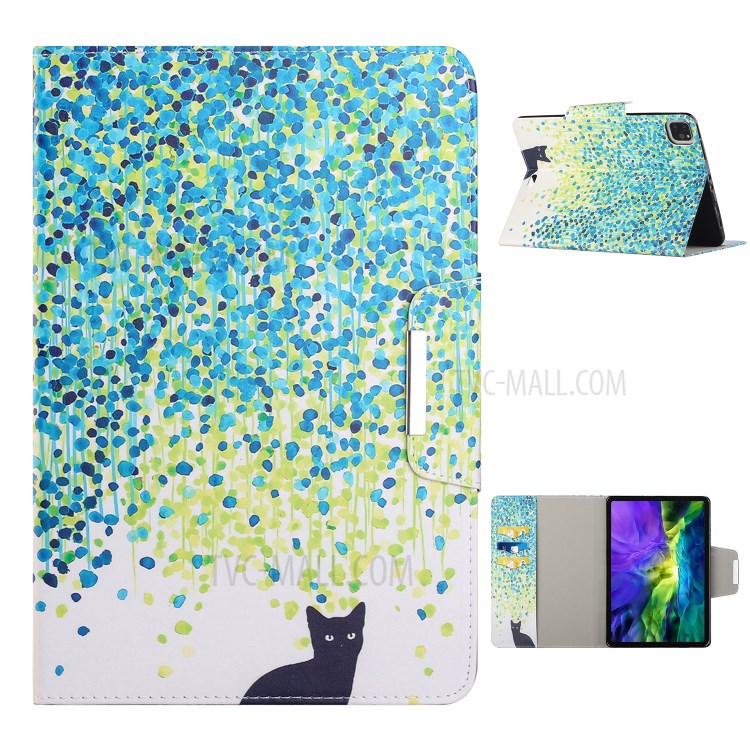 Auto-Sleep-and-Wake Function Pattern Printing Leather Wallet Stand Protective Case for iPad Air (2020)/Pro 11-inch (2020) - Black Cat-1