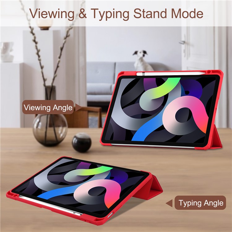 Transparent Back Cover Stand Built-in Pen Holder Tablet Case Shell for iPad Air (2020) - Red-3