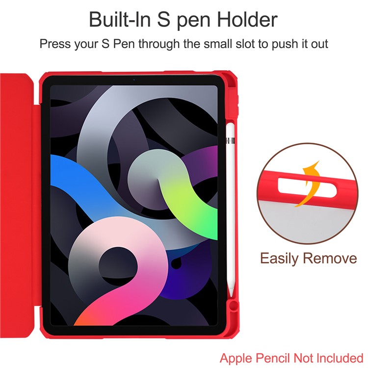 Transparent Back Cover Stand Built-in Pen Holder Tablet Case Shell for iPad Air (2020) - Red-4