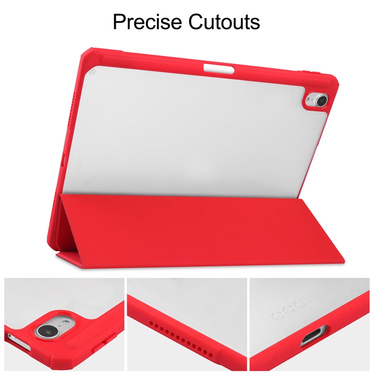 Transparent Back Cover Stand Built-in Pen Holder Tablet Case Shell for iPad Air (2020) - Red-5