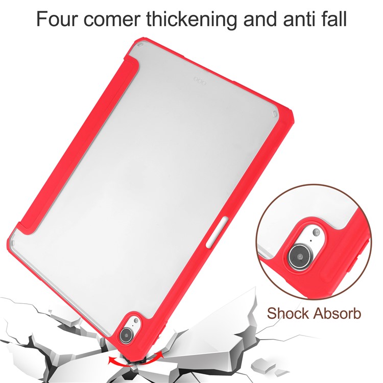 Transparent Back Cover Stand Built-in Pen Holder Tablet Case Shell for iPad Air (2020) - Red-6