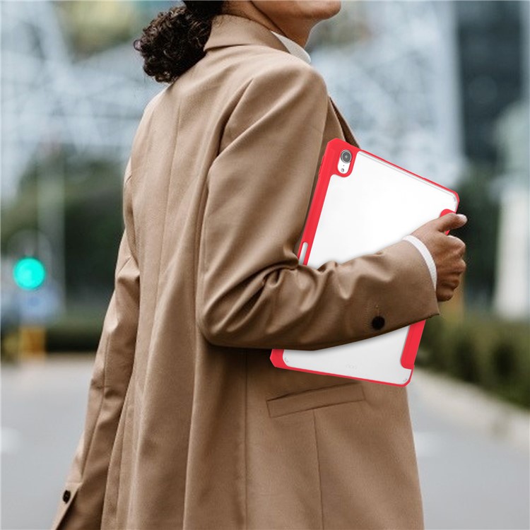 Transparent Back Cover Stand Built-in Pen Holder Tablet Case Shell for iPad Air (2020) - Red-7