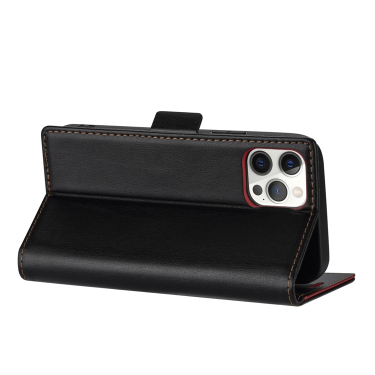 N.BEKUS TPU + PU Leather Wallet Stand Protective Phone Case for iPhone 12/12 Pro - Black-4