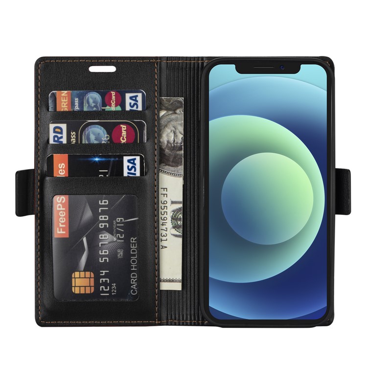 N.BEKUS TPU + PU Leather Wallet Stand Protective Phone Case for iPhone 12/12 Pro - Black-8