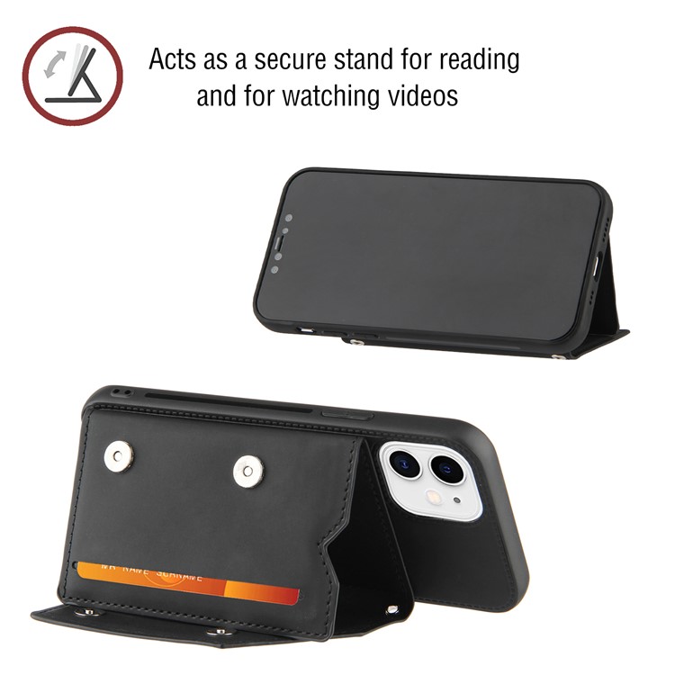 Shock-resistant Stand Card Holder TPU + PU Leather Phone Shell for iPhone 11 6.1 inch - Black-3