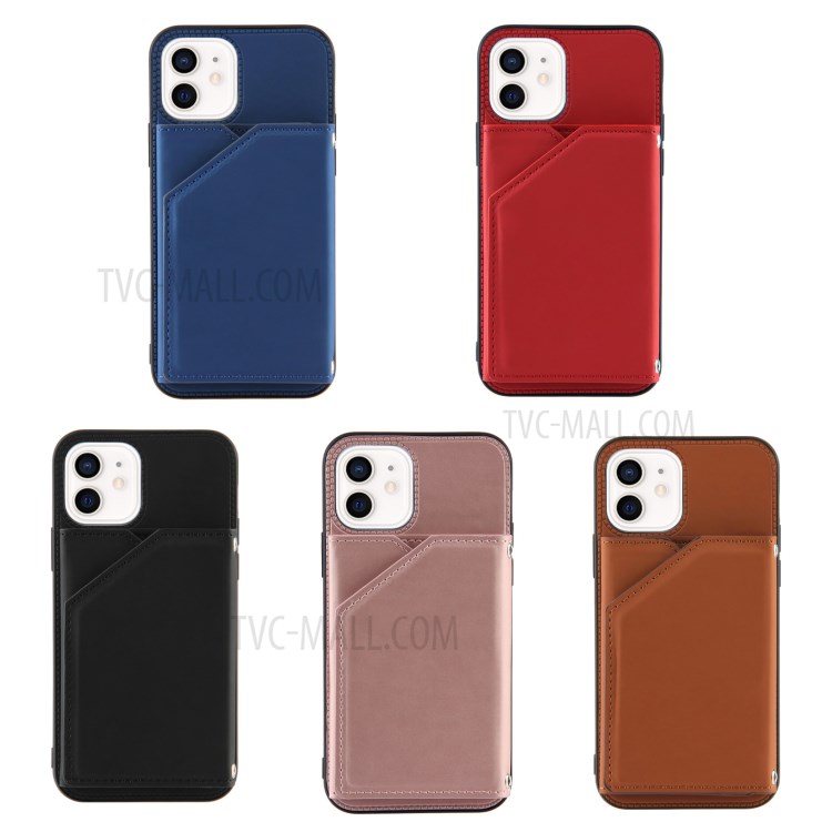 Shock-resistant Stand Card Slots TPU + PU Leather Phone Shell for iPhone 12/12 Pro - Black-6