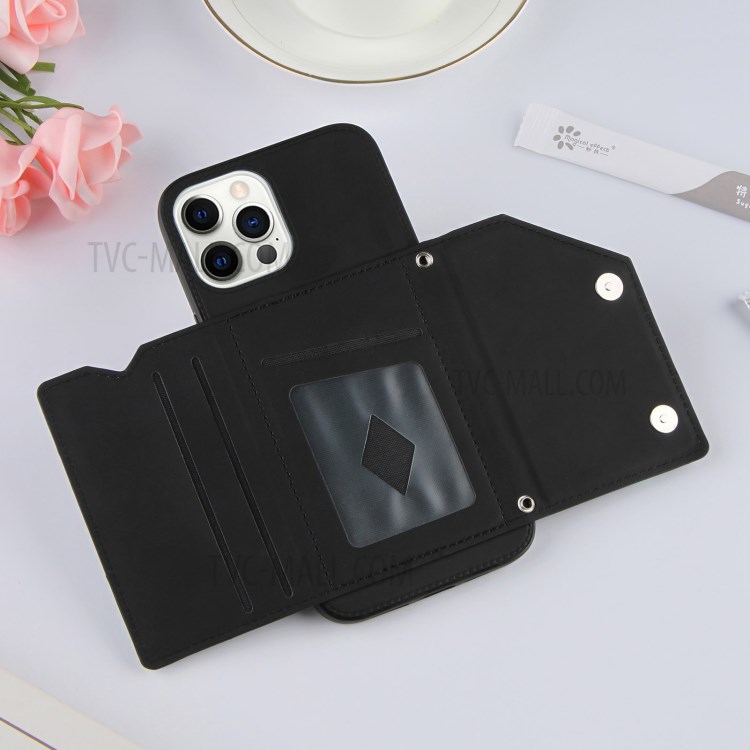 Shock-proof Stand Card Holder TPU + PU Leather Cell Phone Shell for iPhone 12 Pro Max - Black-10