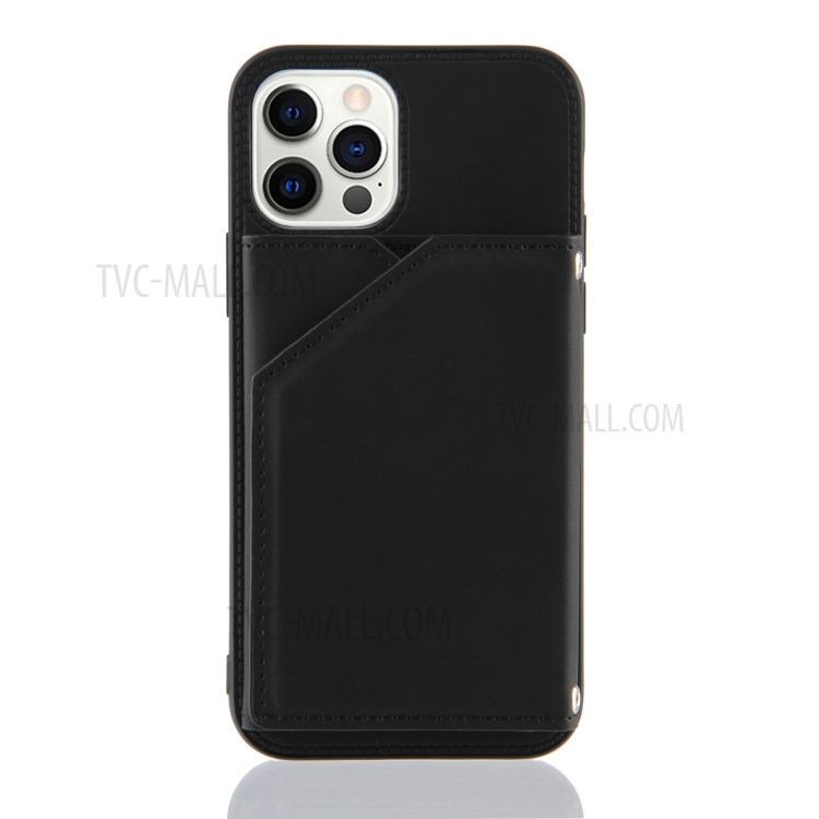 Shock-proof Stand Card Holder TPU + PU Leather Cell Phone Shell for iPhone 12 Pro Max - Black-5
