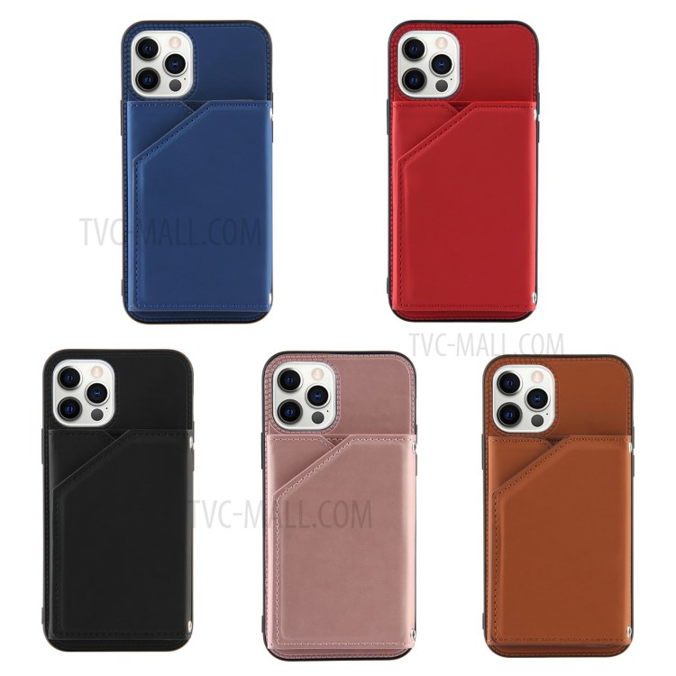 Shock-proof Stand Card Holder TPU + PU Leather Cell Phone Shell for iPhone 12 Pro Max - Black-6