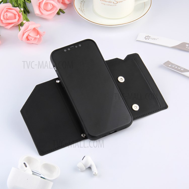 Shock-proof Stand Card Holder TPU + PU Leather Cell Phone Shell for iPhone 12 Pro Max - Black-8