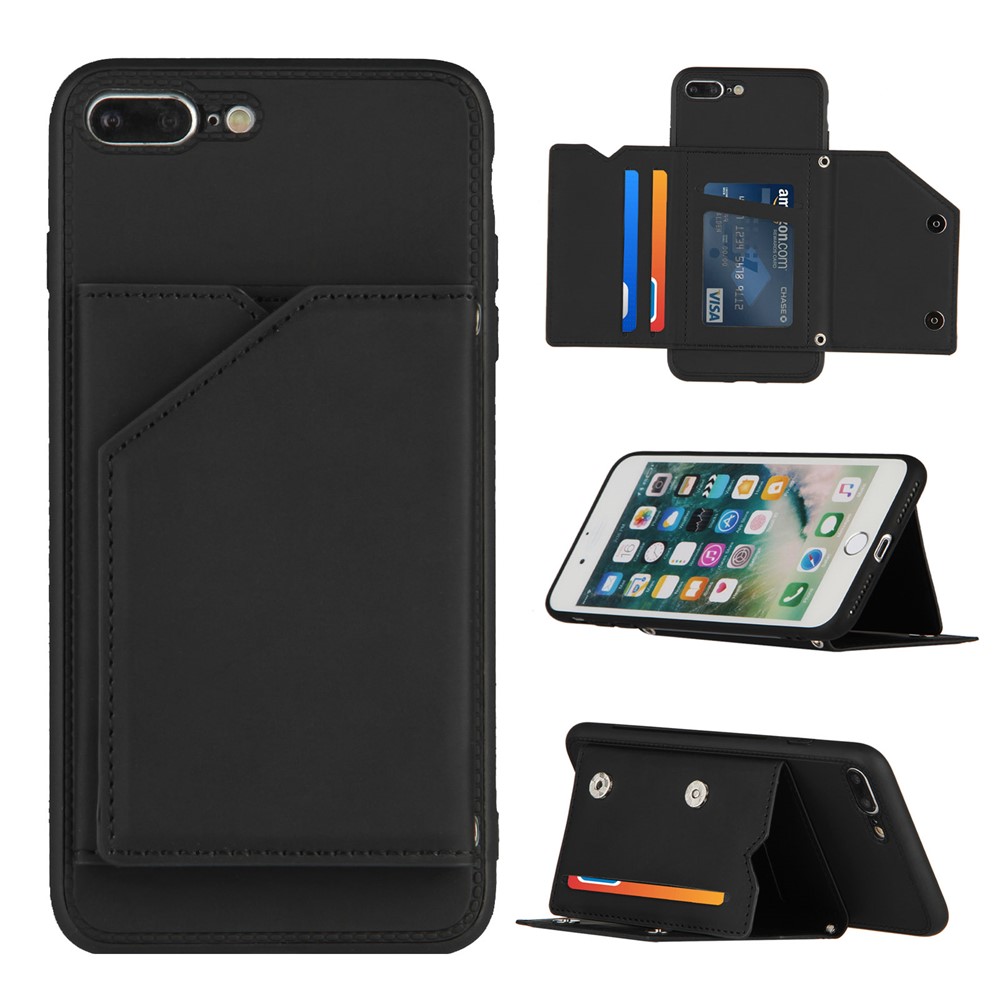 Shock-resistant Stand Card Holder TPU + PU Leather Smartphone Protective Shell for iPhone SE (2nd Generation)/iPhone 8/7 4.7 inch - Black-1