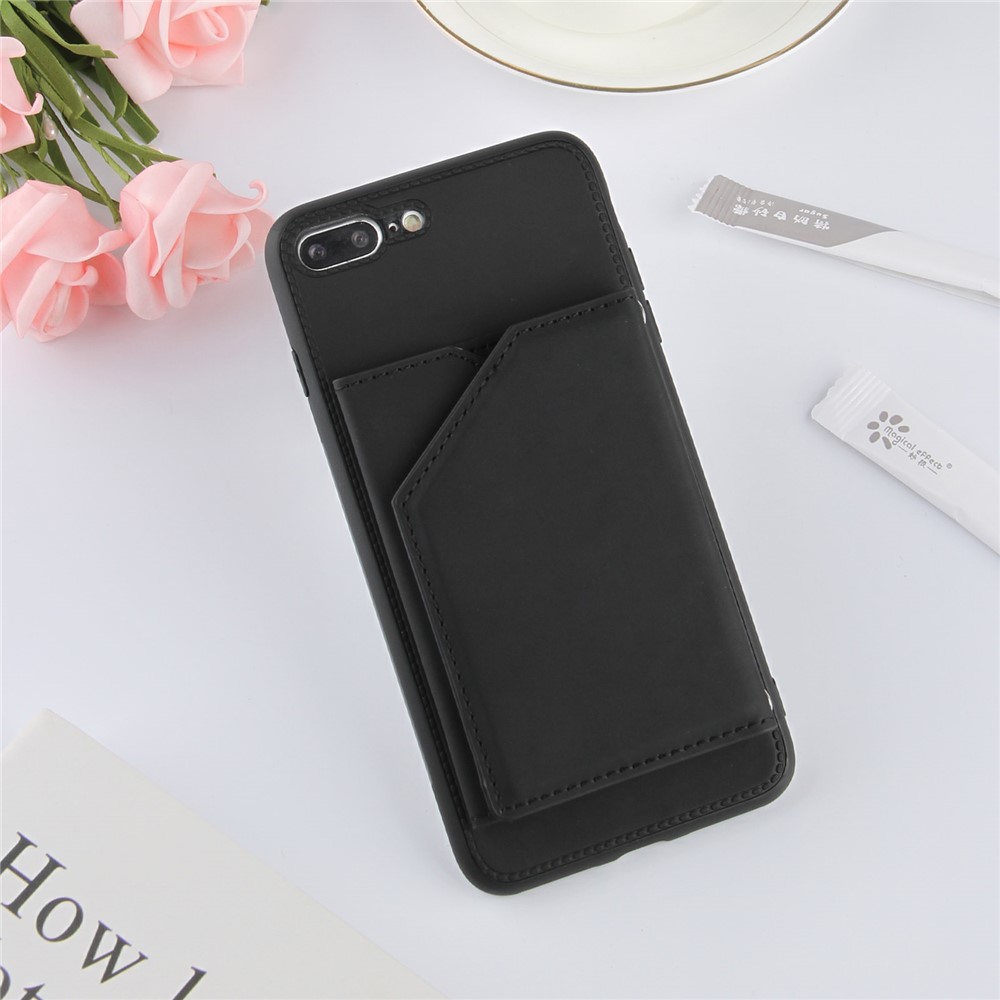 Shock-resistant Stand Card Holder TPU + PU Leather Smartphone Protective Shell for iPhone SE (2nd Generation)/iPhone 8/7 4.7 inch - Black-7