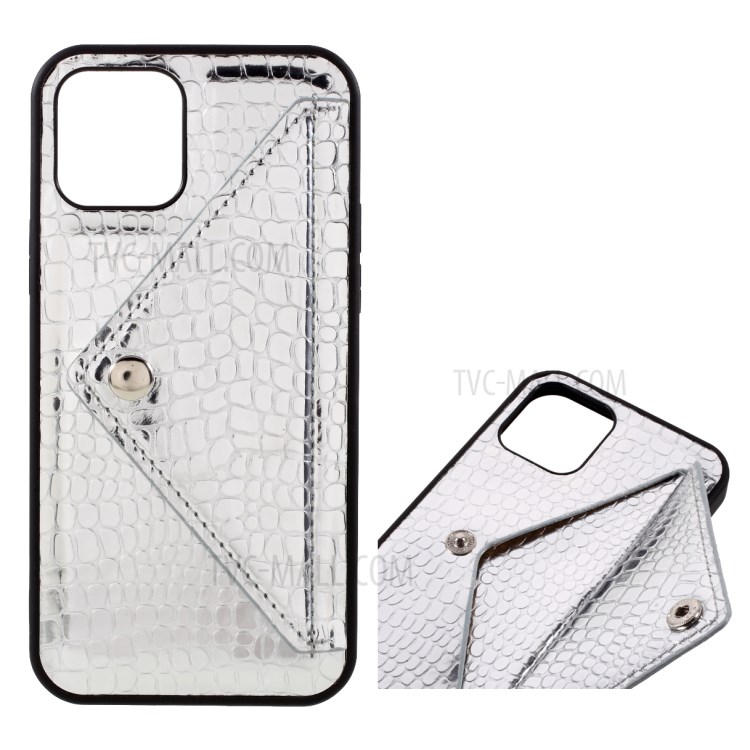 Crocodile Skin Leather Coated PC + TPU Hybrid Cover Shell for iPhone 12 mini - Silver-1