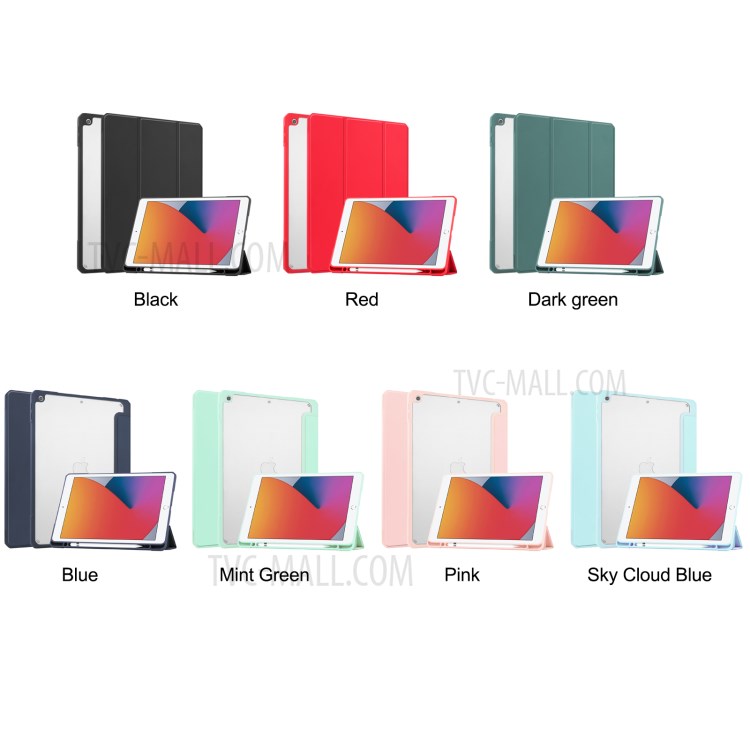Transparent Back Cover Stand Tablet Case Shell with Pen Slot for iPad 10.2 (2019)/(2020) - Red-10