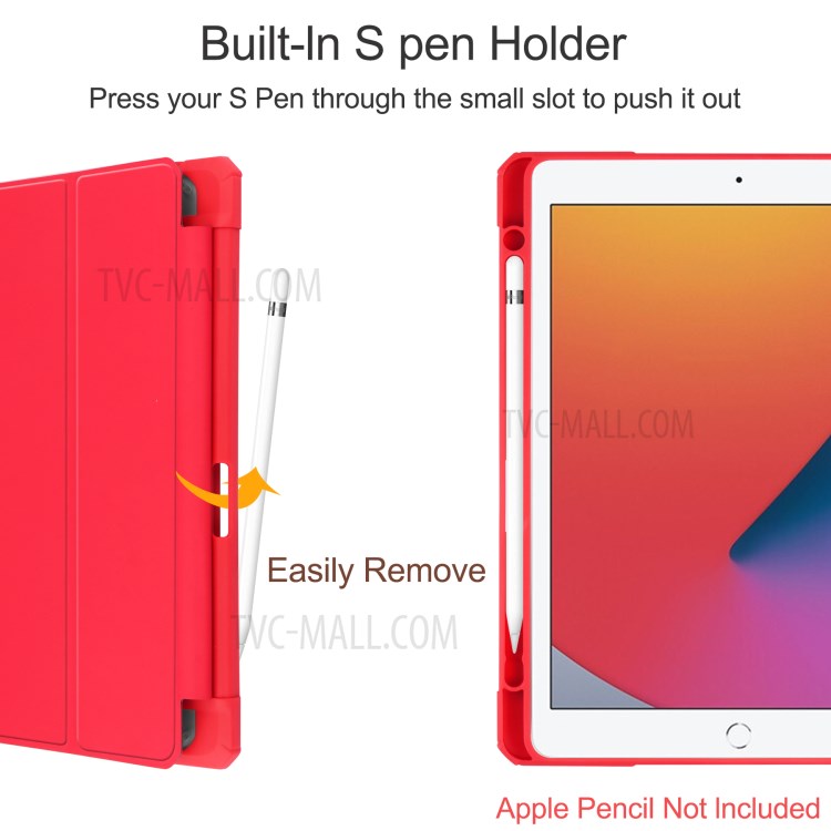 Transparent Back Cover Stand Tablet Case Shell with Pen Slot for iPad 10.2 (2019)/(2020) - Red-3