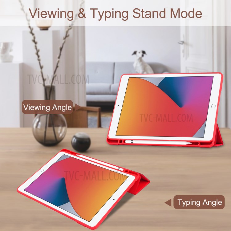 Transparent Back Cover Stand Tablet Case Shell with Pen Slot for iPad 10.2 (2019)/(2020) - Red-4