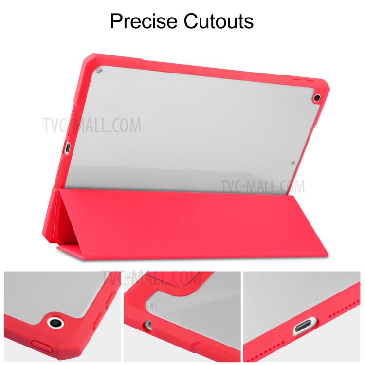 Transparent Back Cover Stand Tablet Case Shell with Pen Slot for iPad 10.2 (2019)/(2020) - Red-5