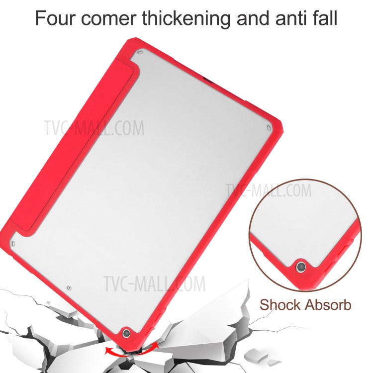 Transparent Back Cover Stand Tablet Case Shell with Pen Slot for iPad 10.2 (2019)/(2020) - Red-6
