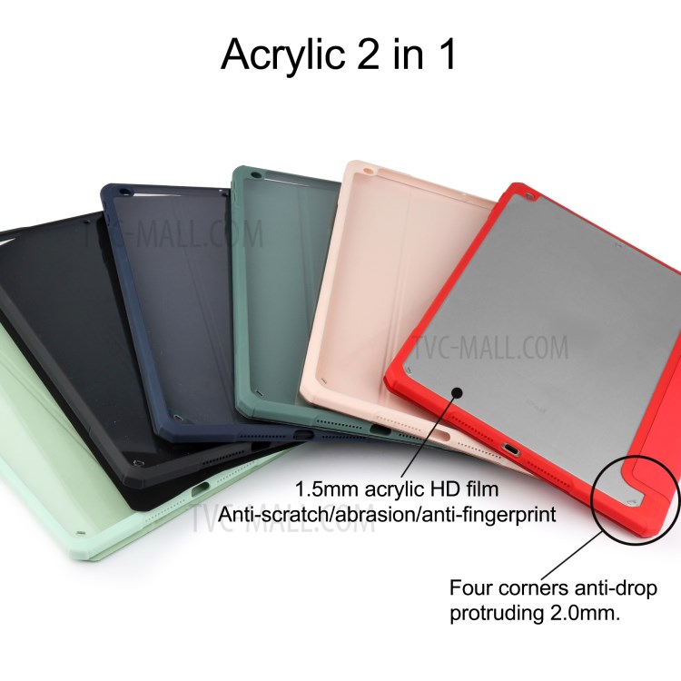 Transparent Back Cover Stand Tablet Case Shell with Pen Slot for iPad 10.2 (2019)/(2020) - Red-9