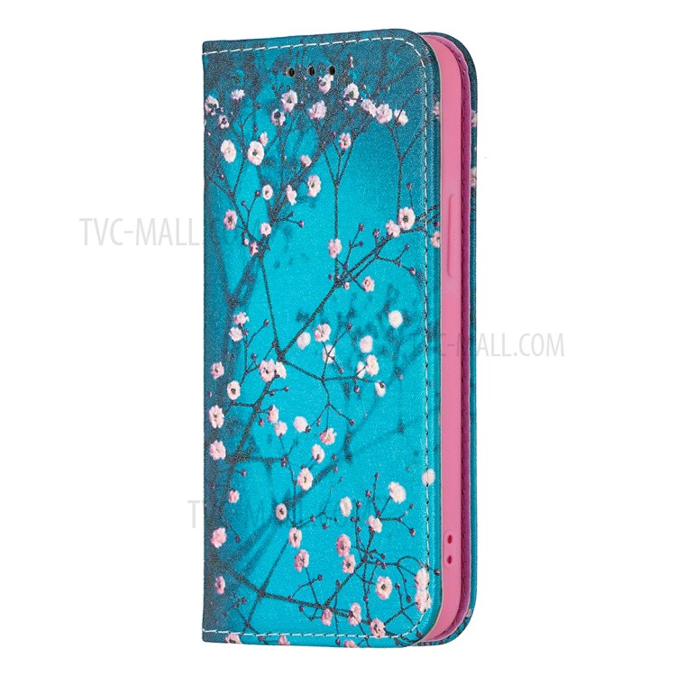 Auto-absorbed PU Leather Stand Case with Pattern Printing for iPhone 12 mini - Plum Blossom-2