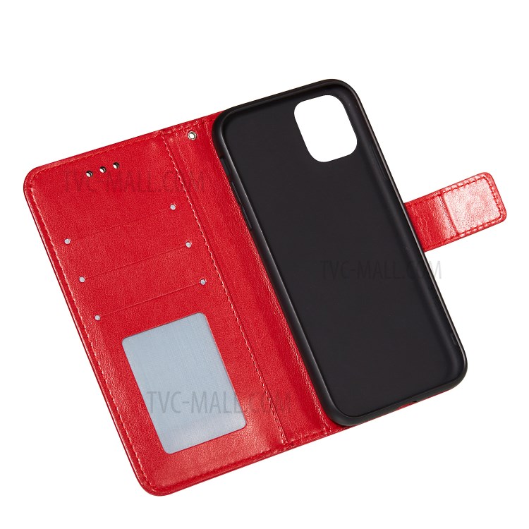 Imprinted Flower Vine Wallet TPU + PU Leather Case with Lanyard for iPhone 12 Pro Max - Red-10