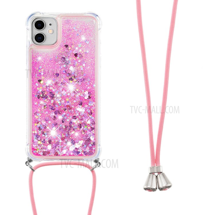 Dynamic Quicksand TPU Shockproof Cell Phone Protective Shell Cover with Lanyard for iPhone 11 6.1 inch - Rose-2