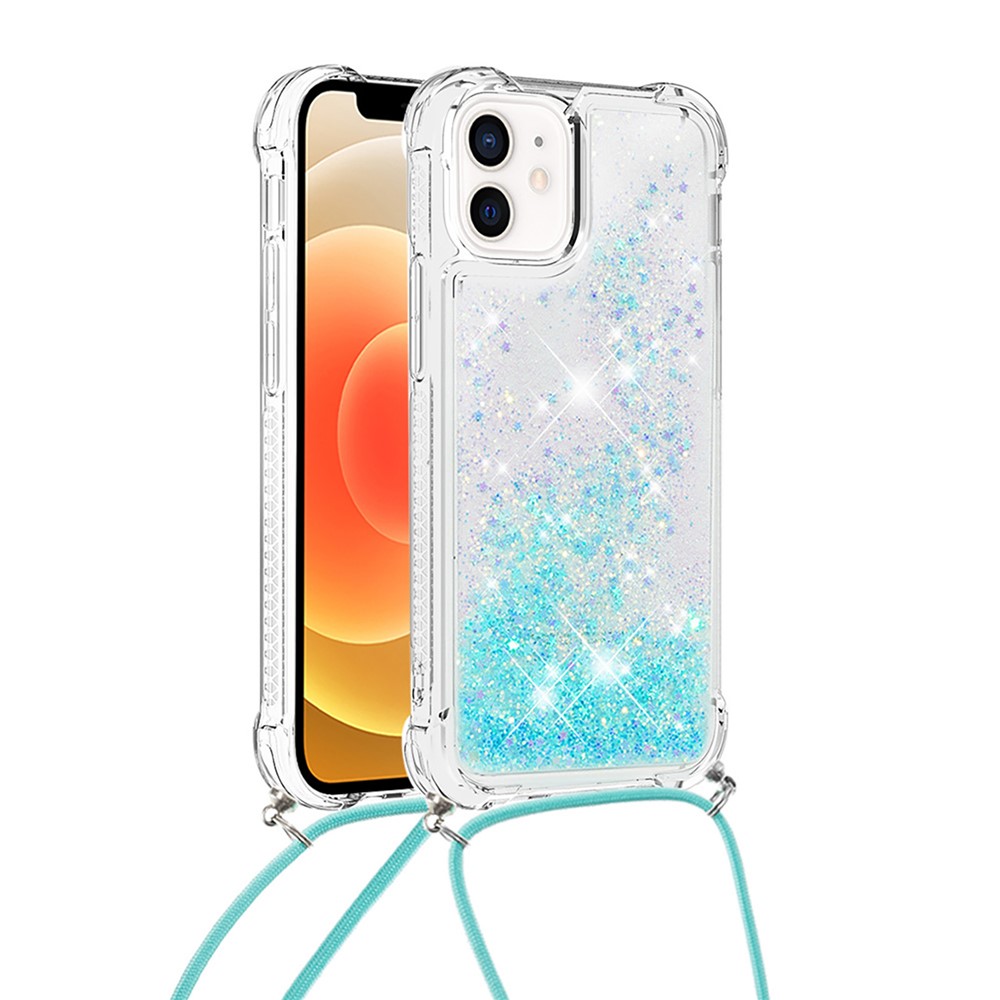 Dynamic Quicksand TPU Shockproof Cell Phone Protective Cover with Strap for iPhone 12 mini - Baby Blue