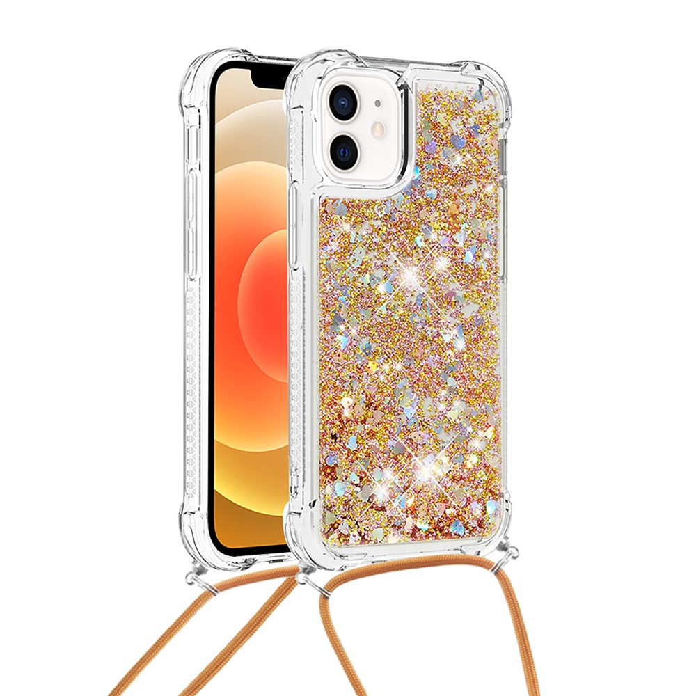 Dynamic Quicksand TPU Shockproof Cell Phone Protective Cover with Strap for iPhone 12 mini - Gold
