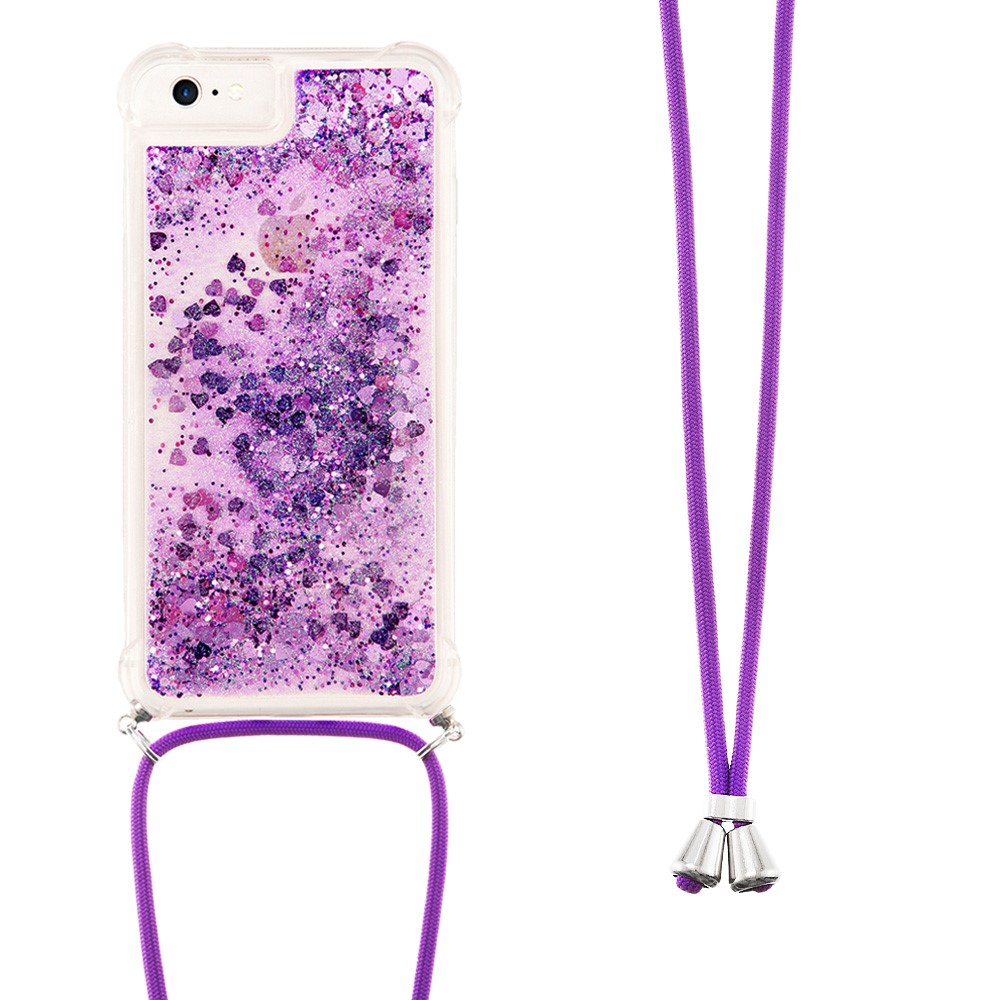 Shockproof Dynamic Quicksand TPU Cell Phone Case Cover with Lanyard for iPhone SE (2nd Generation)/iPhone 8/7/6s - Purple-2