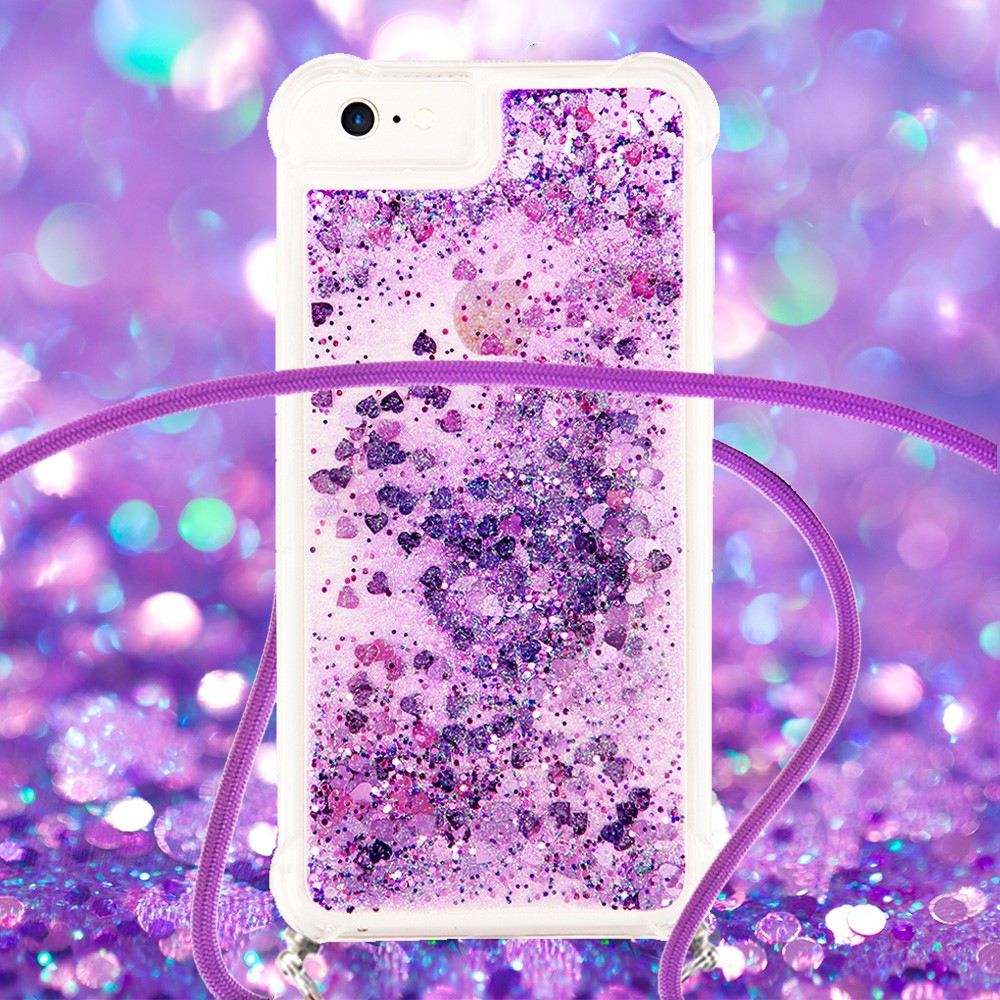 Shockproof Dynamic Quicksand TPU Cell Phone Case Cover with Lanyard for iPhone SE (2nd Generation)/iPhone 8/7/6s - Purple-3