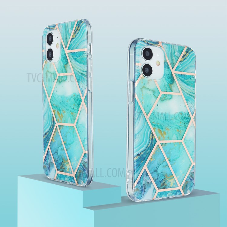 Electroplating Marble Pattern IML IMD TPU Phone Cover Case for iPhone 12 mini - Green-1