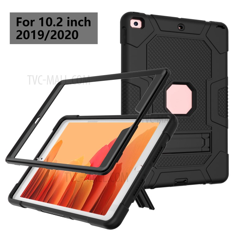 Contrast Color PC + TPU + Silicone Tablet Case Cover with Slide-Out Kickstand for iPad 10.2 (2019)/(2020) - All Black-2