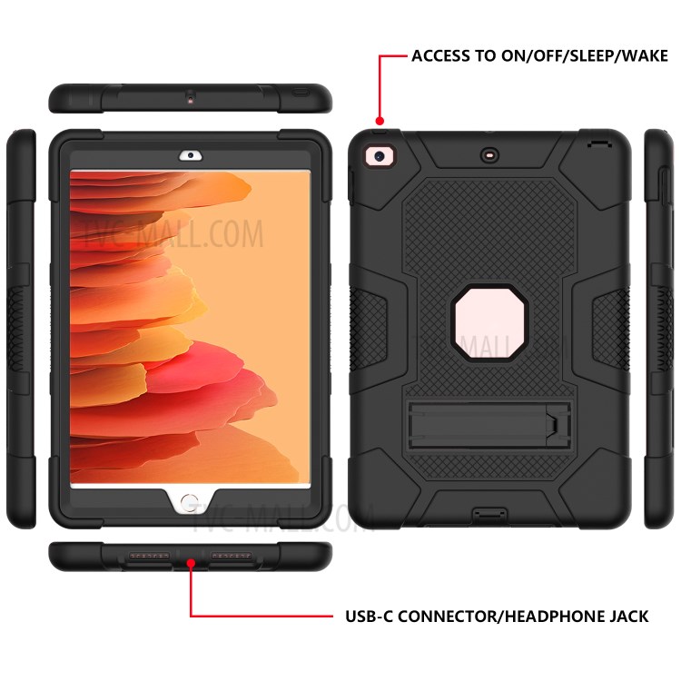 Contrast Color PC + TPU + Silicone Tablet Case Cover with Slide-Out Kickstand for iPad 10.2 (2019)/(2020) - All Black-3