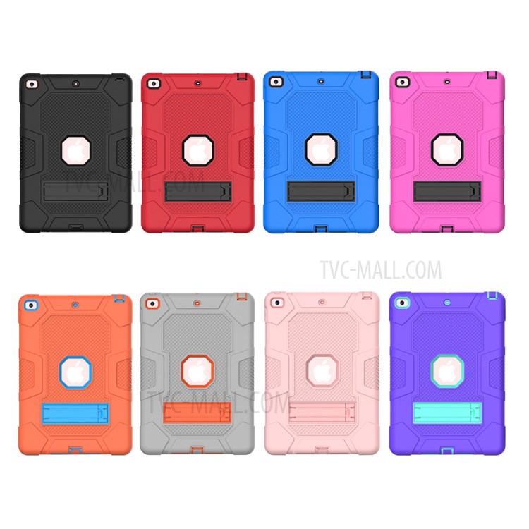 Contrast Color PC + TPU + Silicone Tablet Case Cover with Slide-Out Kickstand for iPad 10.2 (2019)/(2020) - All Black-5