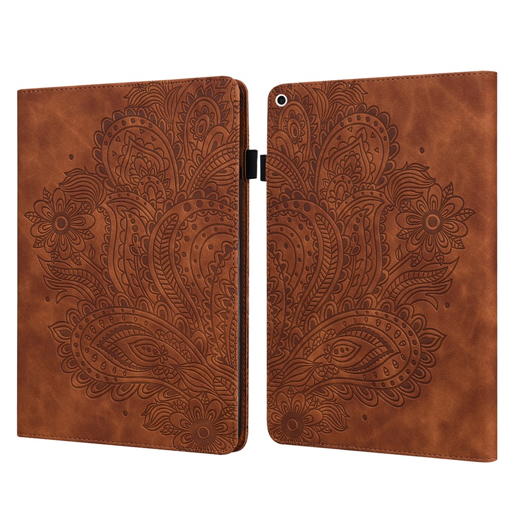Imprinted Peacock Flower Pattern Leather Tablet Protective Shell for iPad Air (2013)/Air 2/9.7-inch (2017)/9.7-inch (2018) Wallet Stand Case - Brown