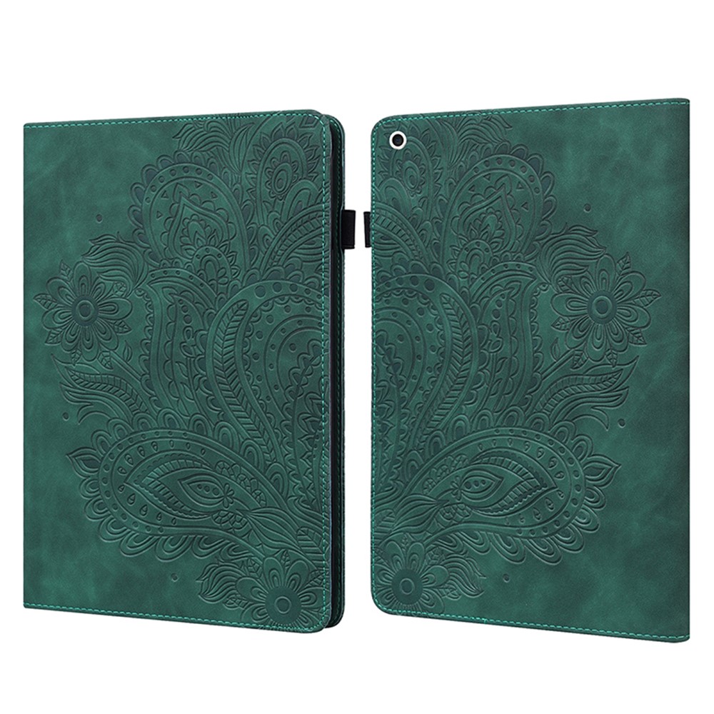 Imprinted Flower Pattern Leather Wallet Stand Tablet Case Shell for iPad 10.2 (2020)/(2019) - Green-1