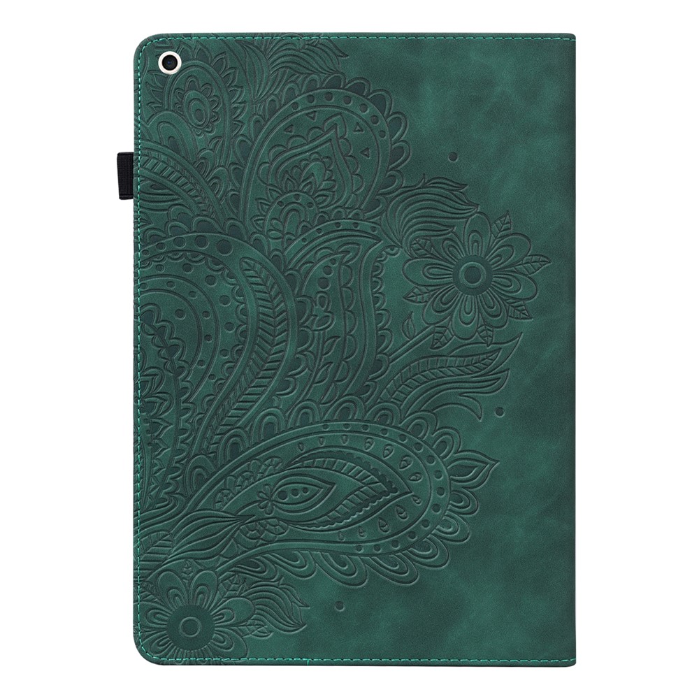 Imprinted Flower Pattern Leather Wallet Stand Tablet Case Shell for iPad 10.2 (2020)/(2019) - Green-2