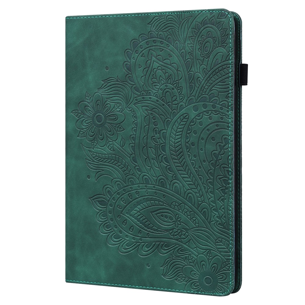 Imprinted Flower Pattern Leather Wallet Stand Tablet Case Shell for iPad 10.2 (2020)/(2019) - Green-3