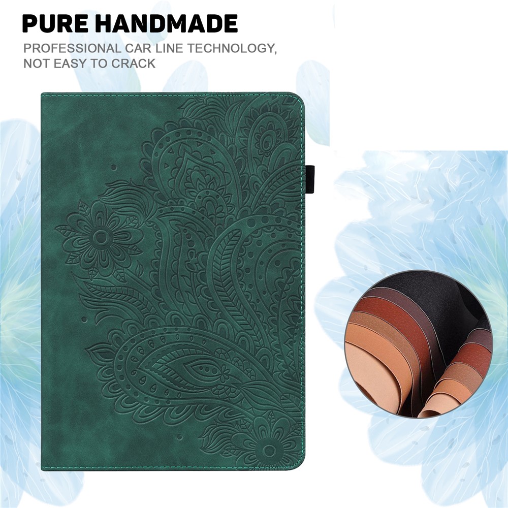 Imprinted Flower Pattern Leather Wallet Stand Tablet Case Shell for iPad 10.2 (2020)/(2019) - Green-6