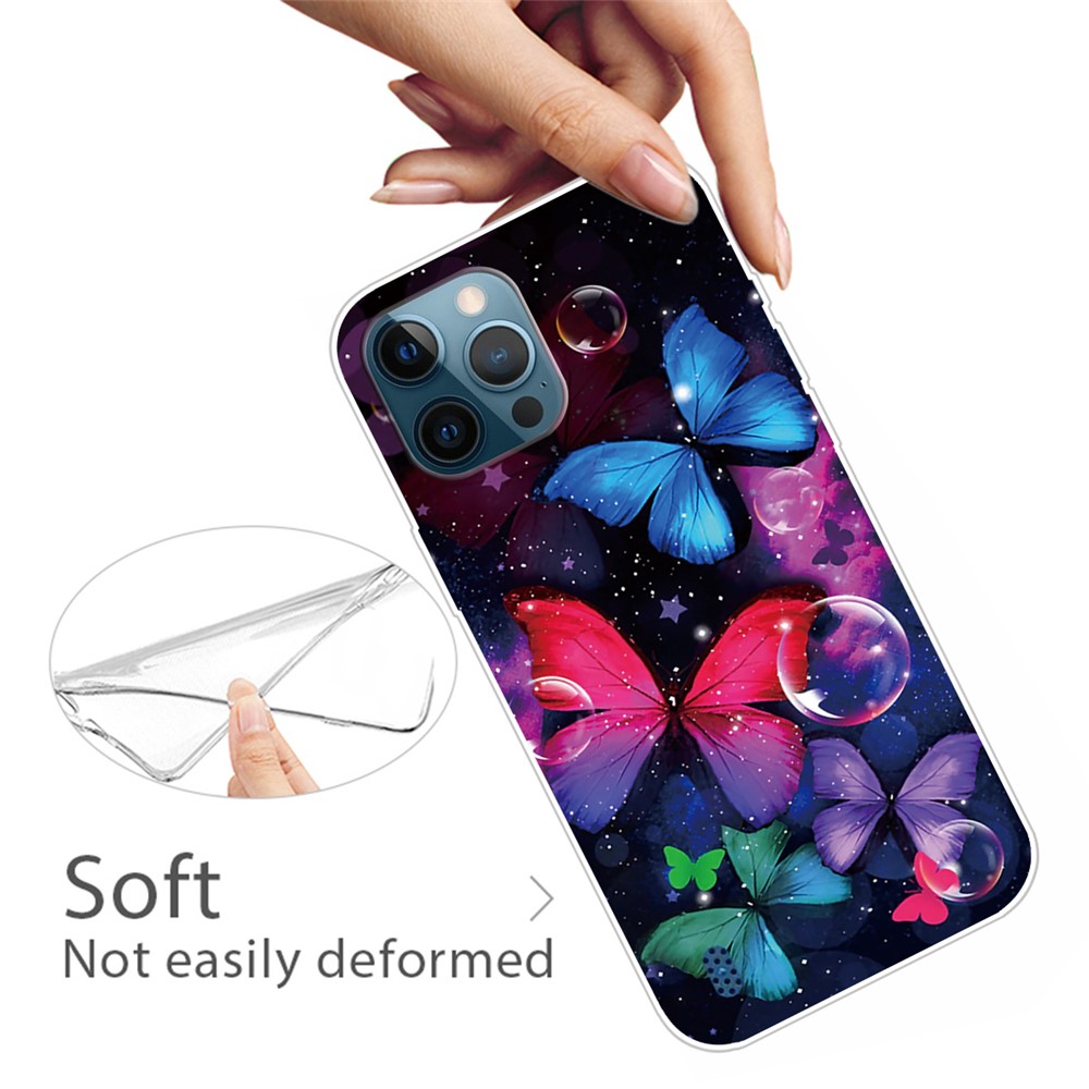 For iPhone 12 Pro Max Pattern Printing Flexible High Quality TPU Phone Case - Colorful Butterfly-2