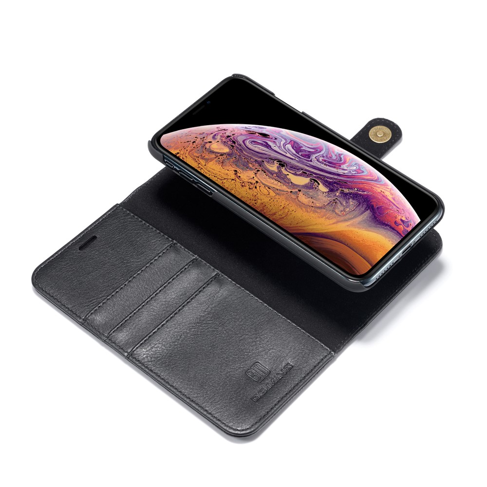 DG.MING Cover for iPhone XS Max 6.5 inch Detachable 2-in-1 Split Leather Wallet Shell + PC Back Case - Black-12