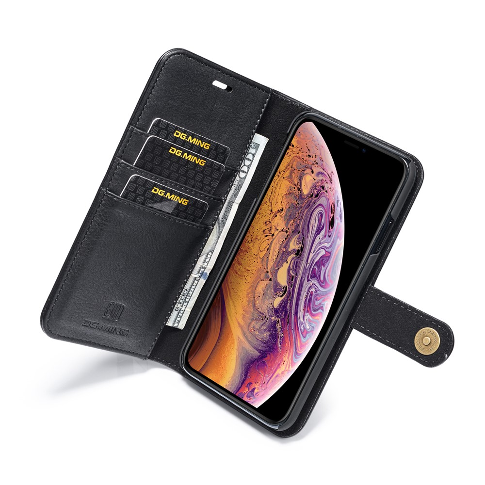 DG.MING Cover for iPhone XS Max 6.5 inch Detachable 2-in-1 Split Leather Wallet Shell + PC Back Case - Black-13