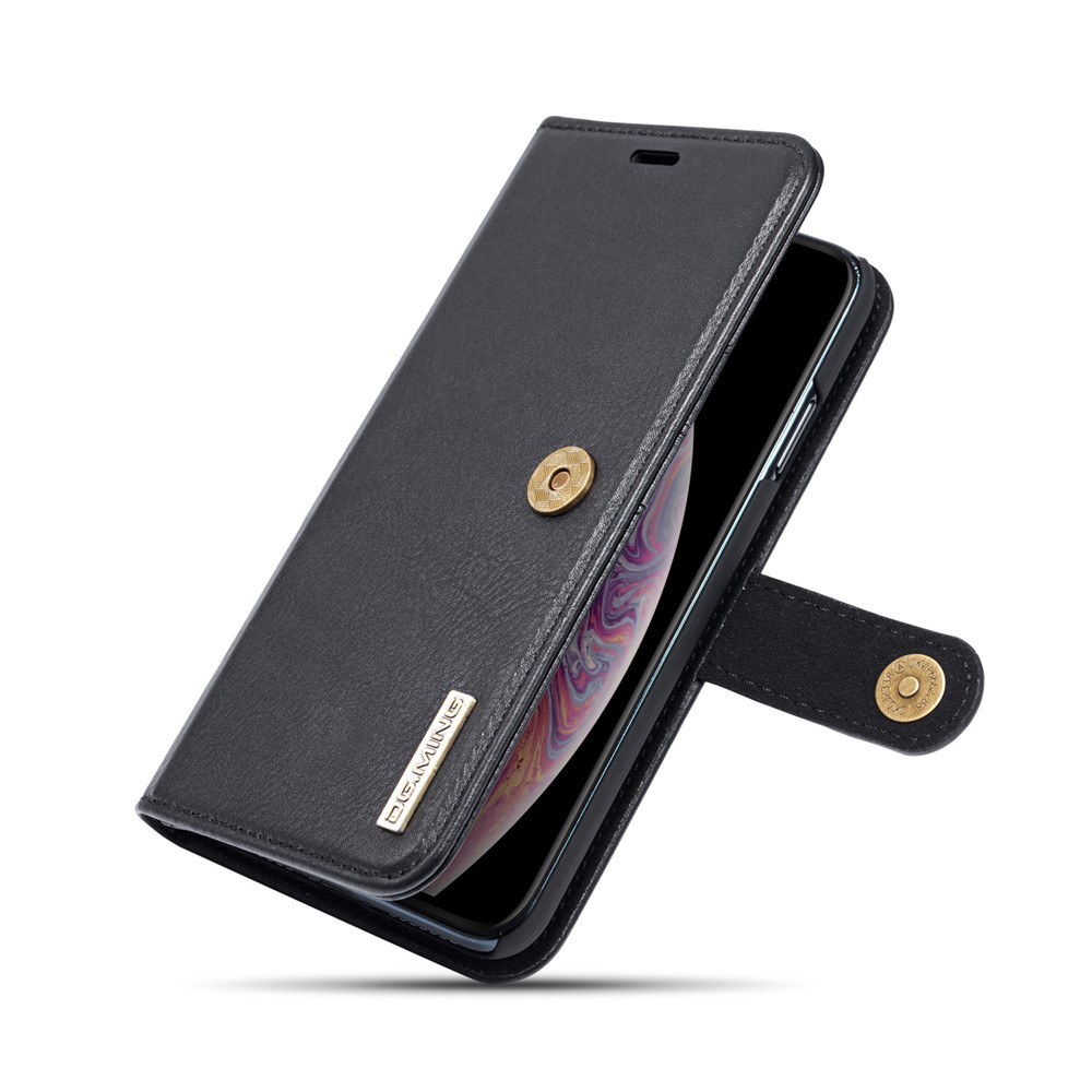 DG.MING Cover for iPhone XS Max 6.5 inch Detachable 2-in-1 Split Leather Wallet Shell + PC Back Case - Black-14