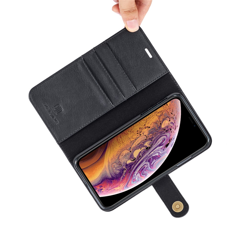 DG.MING Cover for iPhone XS Max 6.5 inch Detachable 2-in-1 Split Leather Wallet Shell + PC Back Case - Black-15